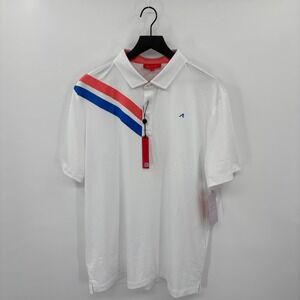 Redvanly Westin Polo Mens XL White Pink Blue Stripe Stretch Golf Shirt R2506 NEW